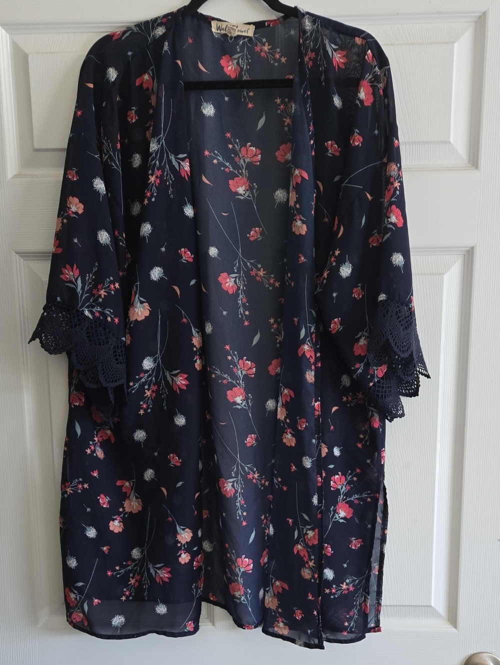 Wallflower Navy Floral Sheer Kimono with Pink Accents